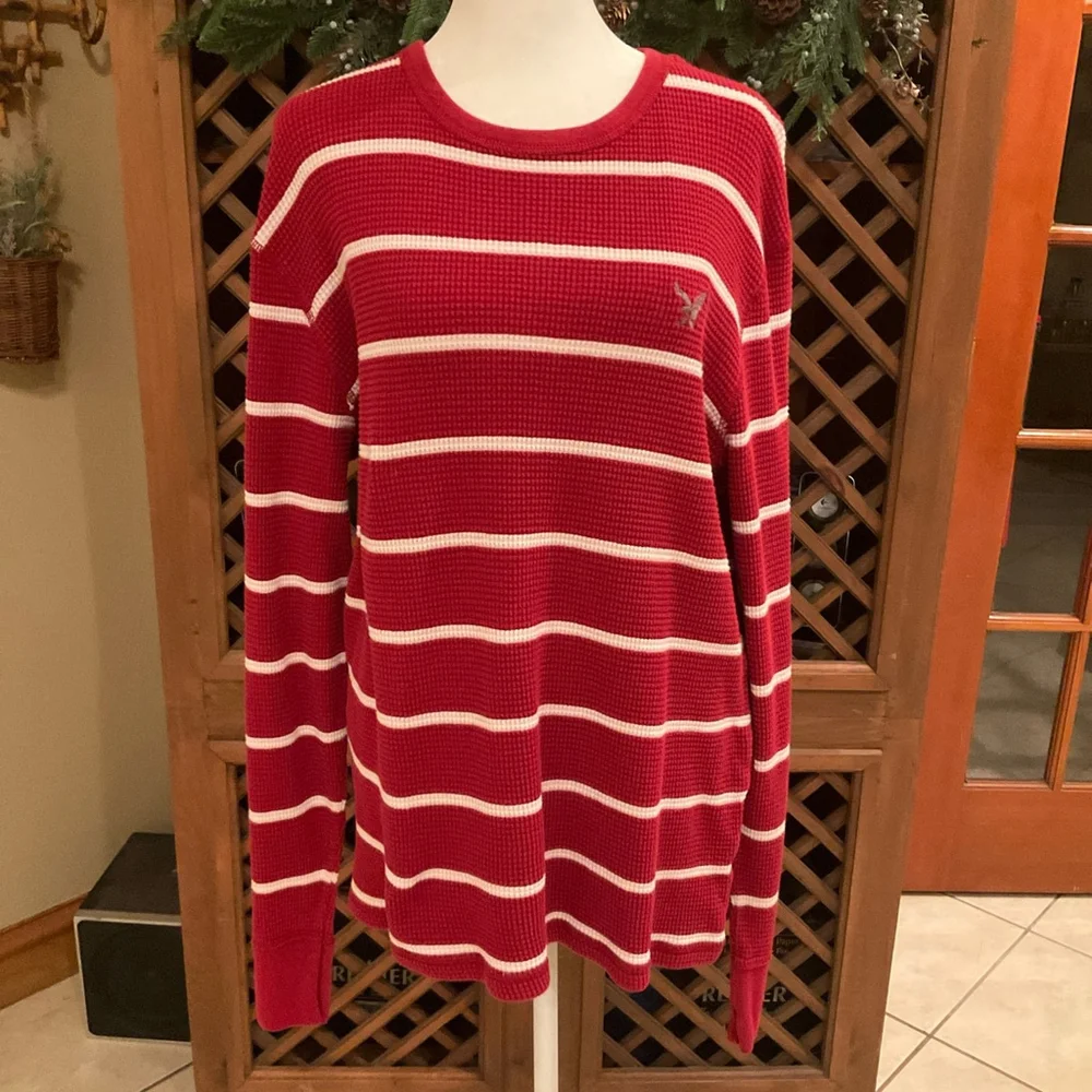 American Outfitters Vintage Fit Red Striped Waffle Knit Long Sleeve Top Men’s XL